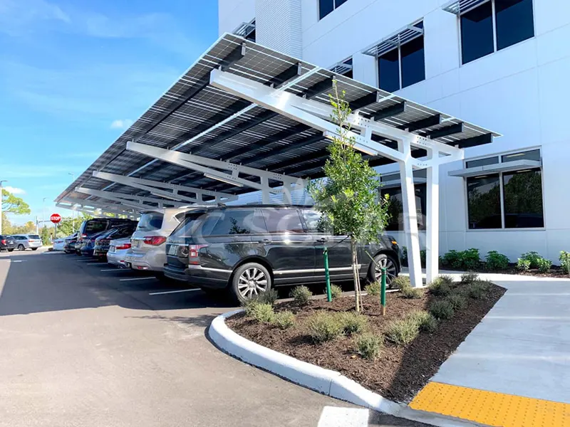 যুক্তরাজ্যে 25kw একক পার্শ্বযুক্ত কারপোর্ট বন্ধনী সিস্টেম